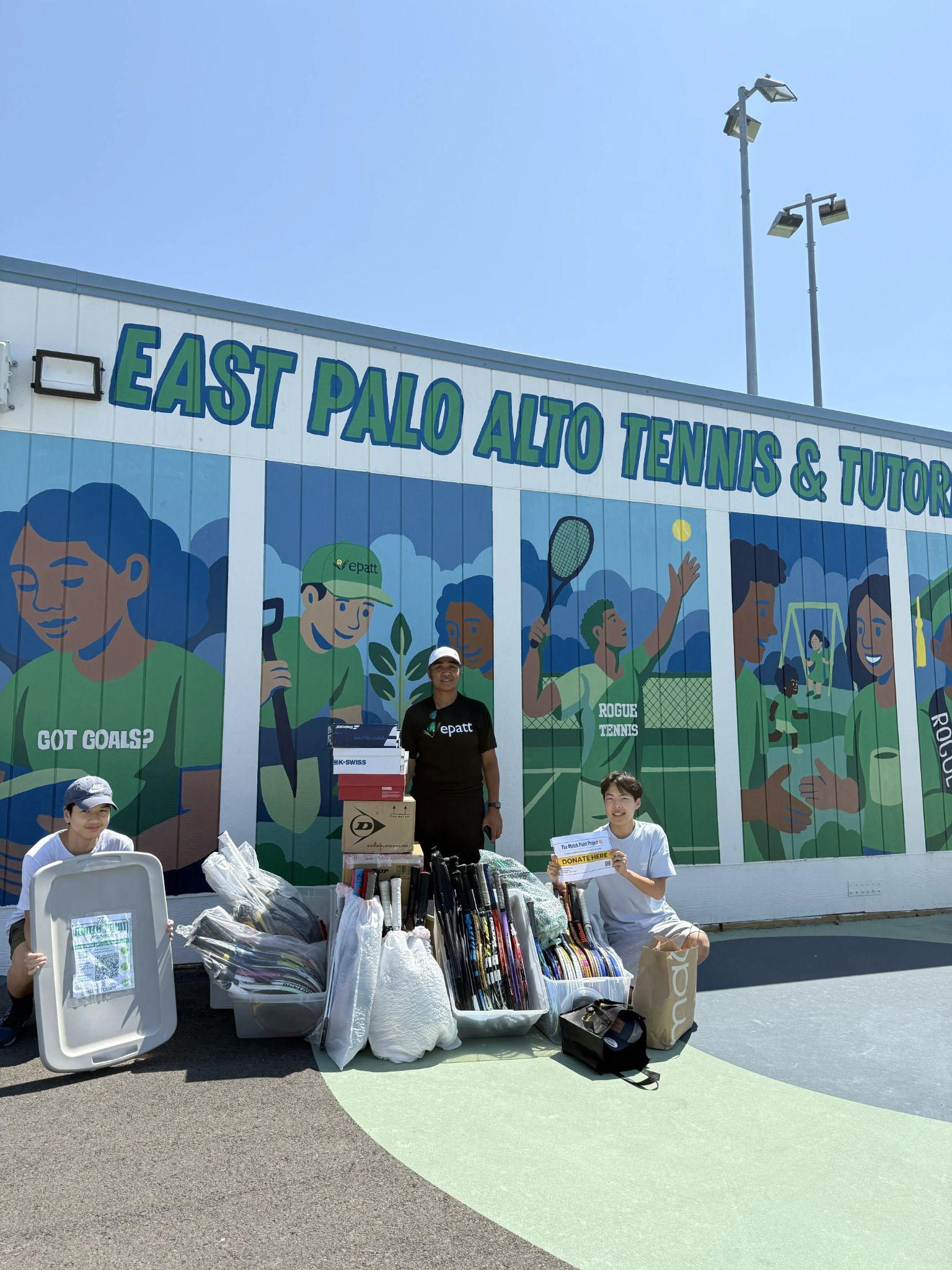 Delivering donated tennis equipment to EPATT in East Palo Alto